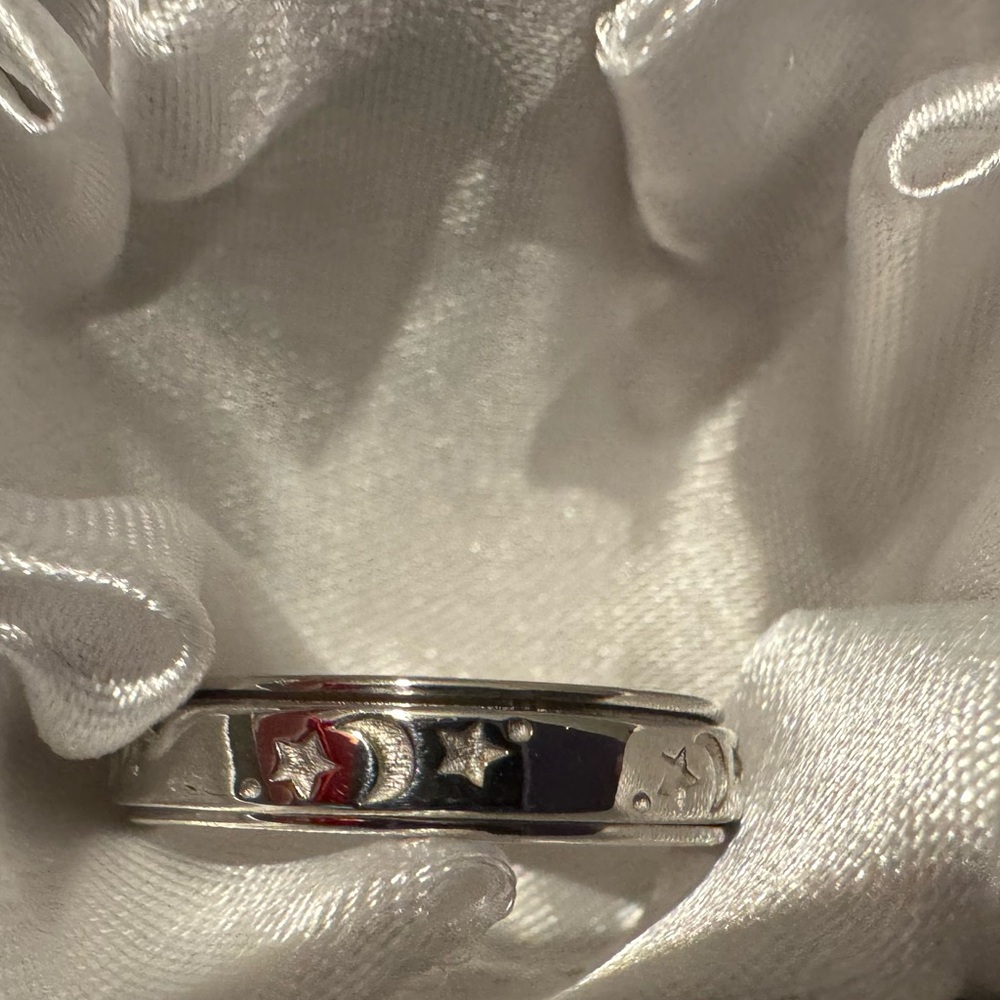 New Moon & stars Sterling Silver spinner ring Men Women Size 11 Soothe Anxiety